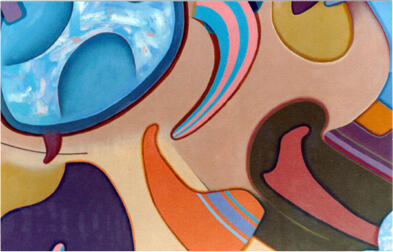 Close up of "Meeting Like This" (©️ 1995. Acrylic on canvas.)